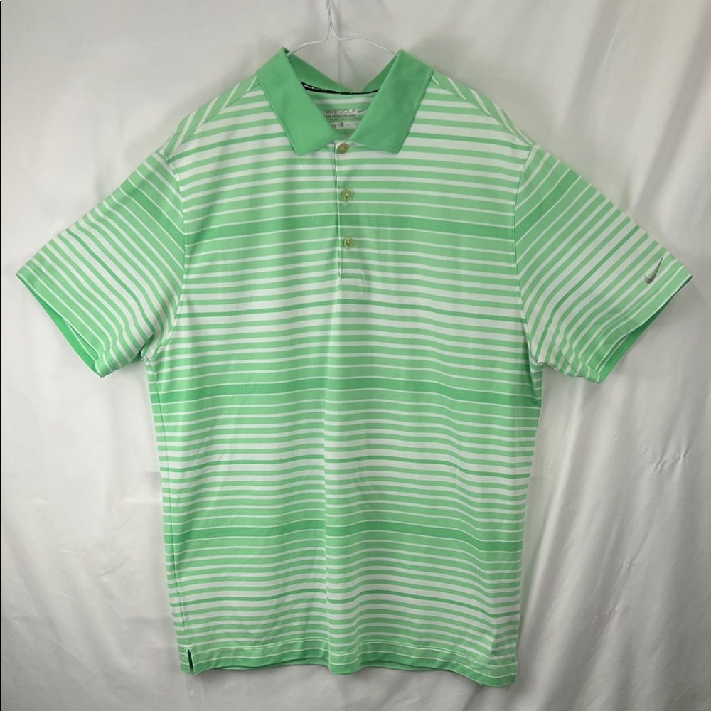 Nike Golf - Men’s Golf Shirt - XL - Dry Fit - Green and White - Stripe